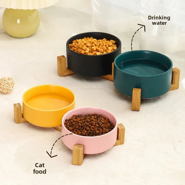 EcoWarra Ceramic Pet Bowl Dish With Wood Stand No Spill Pet Ceramic Double Bowl For Dog Cat Food Water Feeder Cats Small Dogs Pet bowl