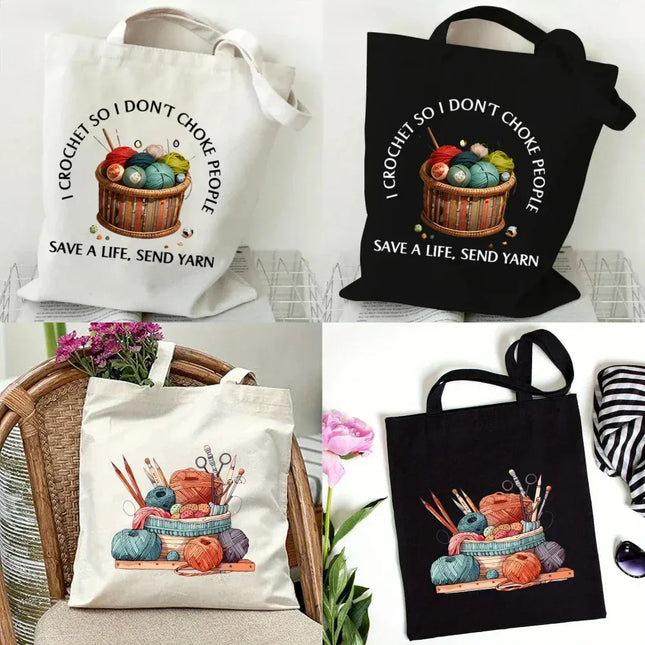 EcoWarra Classic Wool Ball Knitted Handbagfor Women Canvas Tote Bag Eco Shoulder Bag Large-capacity Durable Yoga Bag Travel Commute Use