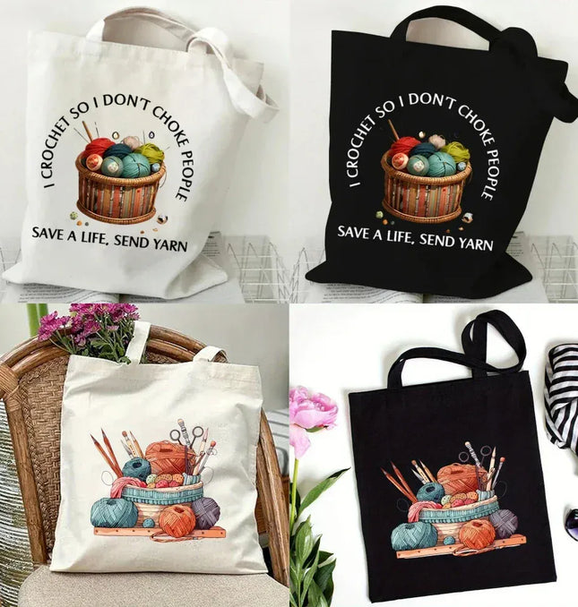 EcoWarra Classic Wool Ball Knitted Handbagfor Women Canvas Tote Bag Eco Shoulder Bag Large-capacity Durable Yoga Bag Travel Commute Use