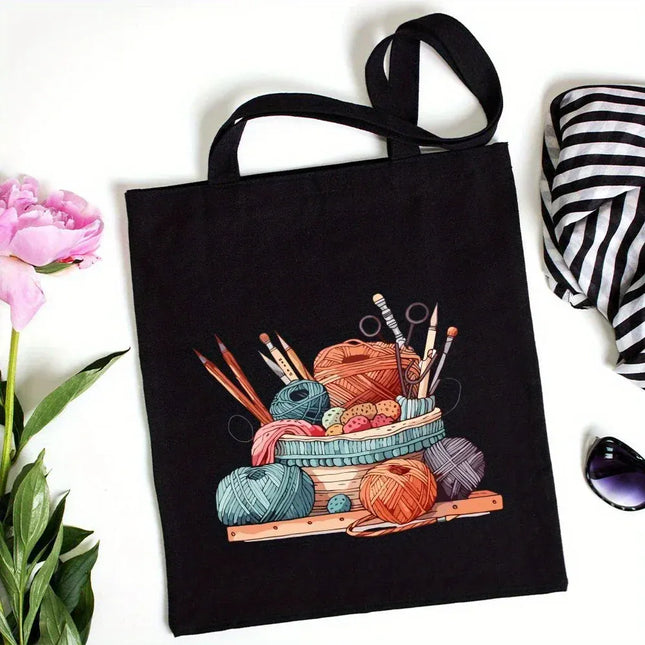 EcoWarra Classic Wool Ball Knitted Handbagfor Women Canvas Tote Bag Eco Shoulder Bag Large-capacity Durable Yoga Bag Travel Commute Use