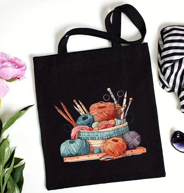 EcoWarra Classic Wool Ball Knitted Handbagfor Women Canvas Tote Bag Eco Shoulder Bag Large-capacity Durable Yoga Bag Travel Commute Use