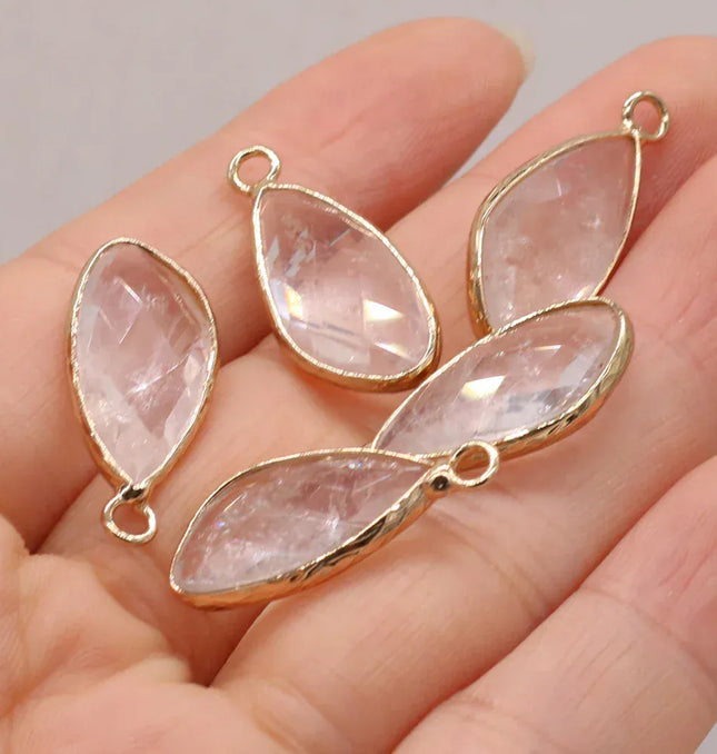 EcoWarra Clear Quartz 2pc Natural Rose Clear Pink Quartz Labradorite Amethysts Stone Charm Pendant for Necklaces Earrings Jewelry Making Accessories