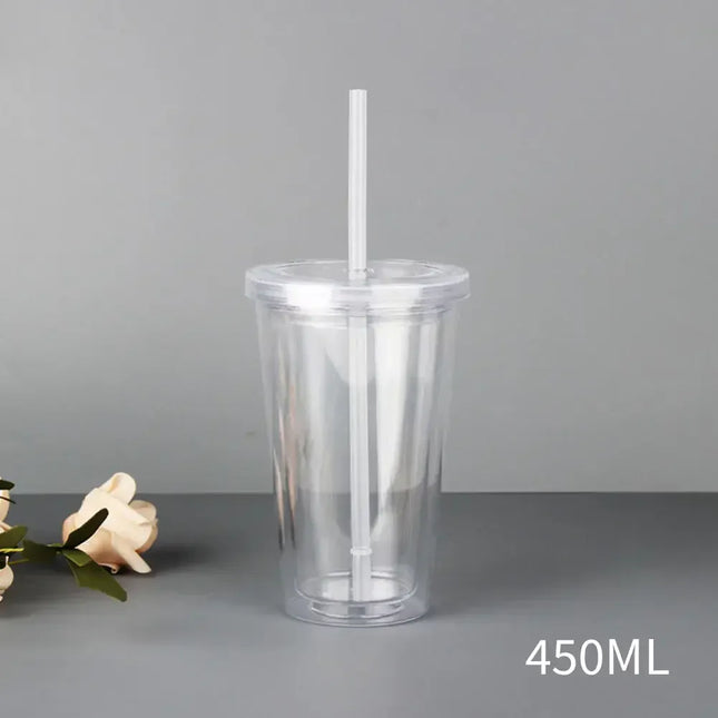 EcoWarra Clear Tumbler with Straw Reusable Transparent Double-layer Water Bottle for Coffee Milk DIY Smoothie Cup Drinkware