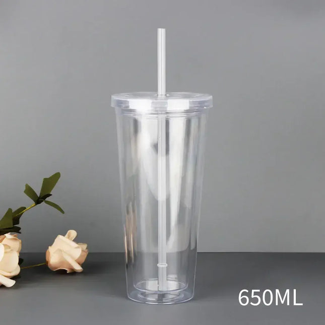 EcoWarra Clear Tumbler with Straw Reusable Transparent Double-layer Water Bottle for Coffee Milk DIY Smoothie Cup Drinkware