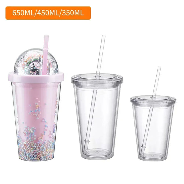 EcoWarra Clear Tumbler with Straw Reusable Transparent Double-layer Water Bottle for Coffee Milk DIY Smoothie Cup Drinkware