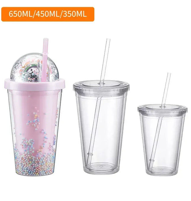 EcoWarra Clear Tumbler with Straw Reusable Transparent Double-layer Water Bottle for Coffee Milk DIY Smoothie Cup Drinkware