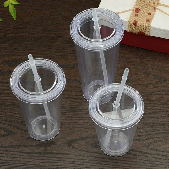 EcoWarra Clear Tumbler with Straw Reusable Transparent Double-layer Water Bottle for Coffee Milk DIY Smoothie Cup Drinkware