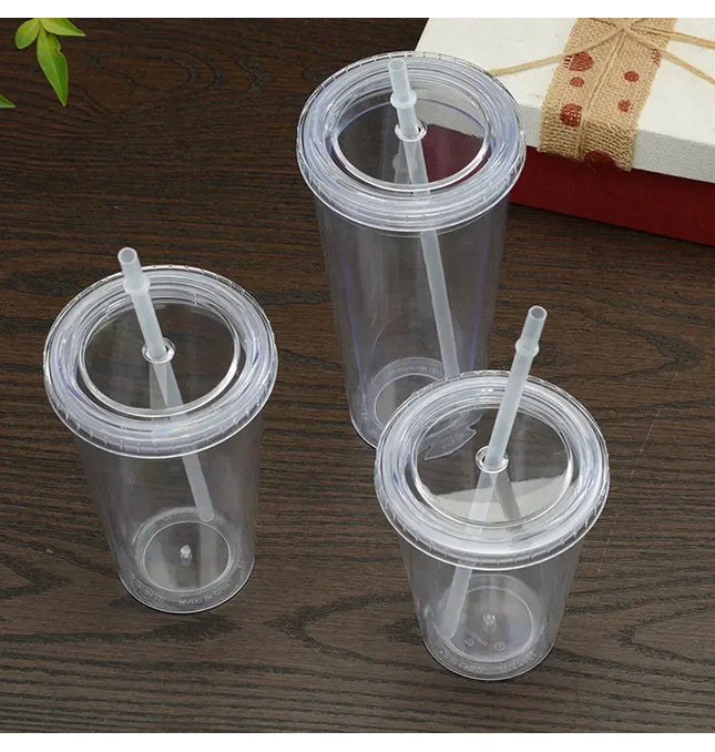 EcoWarra Clear Tumbler with Straw Reusable Transparent Double-layer Water Bottle for Coffee Milk DIY Smoothie Cup Drinkware