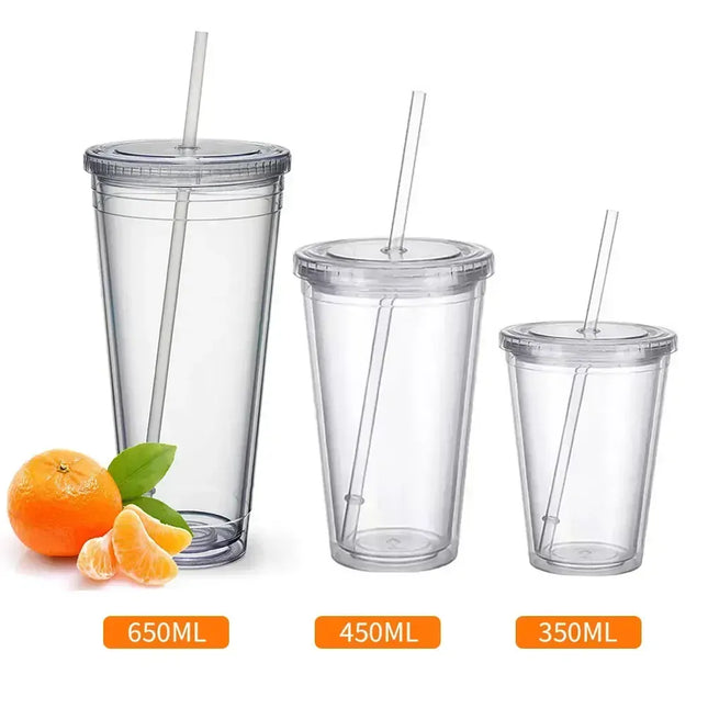 EcoWarra Clear Tumbler with Straw Reusable Transparent Double-layer Water Bottle for Coffee Milk DIY Smoothie Cup Drinkware