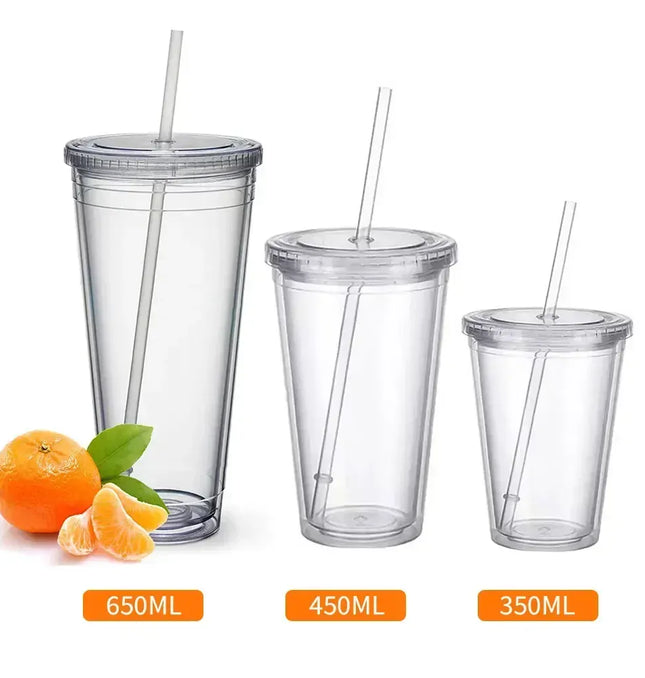 EcoWarra Clear Tumbler with Straw Reusable Transparent Double-layer Water Bottle for Coffee Milk DIY Smoothie Cup Drinkware