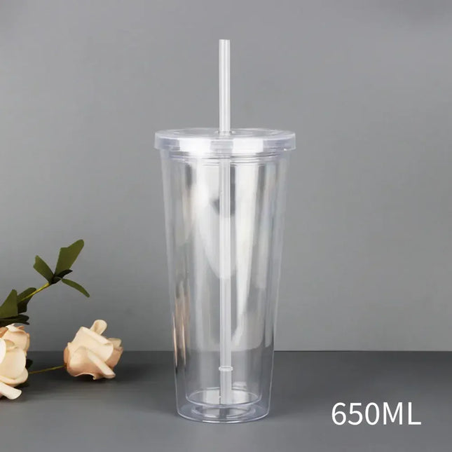 EcoWarra Clear Tumbler with Straw Reusable Transparent Double-layer Water Bottle for Coffee Milk DIY Smoothie Cup Drinkware