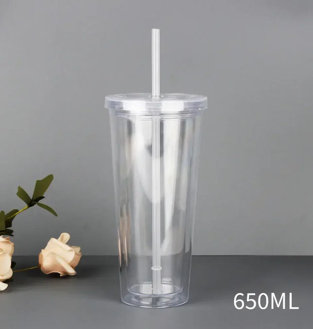 EcoWarra Clear Tumbler with Straw Reusable Transparent Double-layer Water Bottle for Coffee Milk DIY Smoothie Cup Drinkware