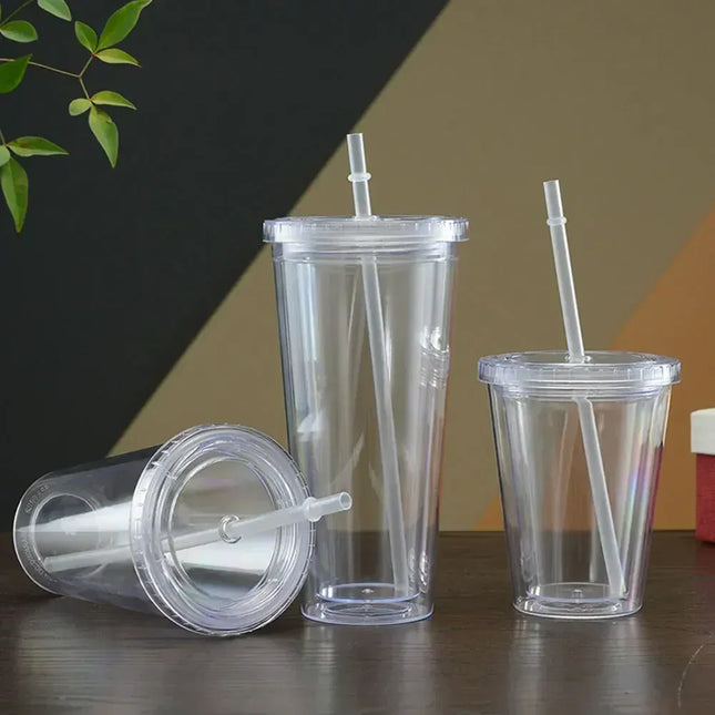 EcoWarra Clear Tumbler with Straw Reusable Transparent Double-layer Water Bottle for Coffee Milk DIY Smoothie Cup Drinkware
