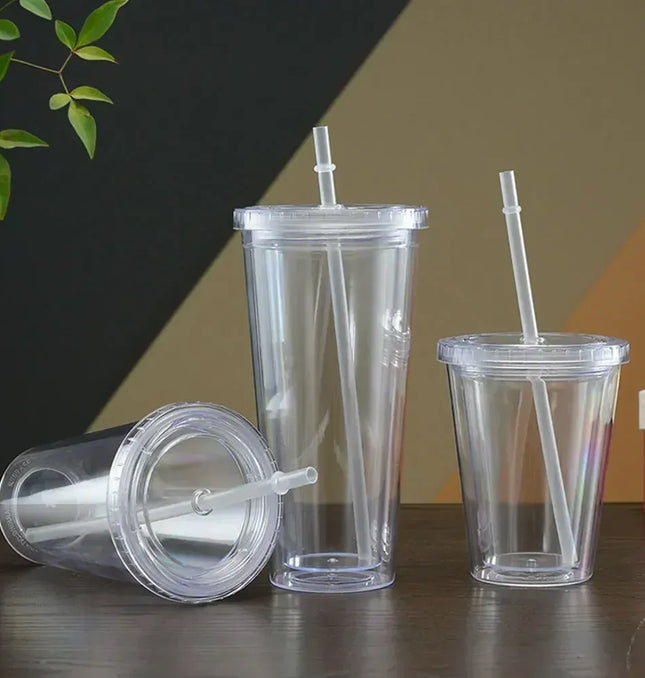 EcoWarra Clear Tumbler with Straw Reusable Transparent Double-layer Water Bottle for Coffee Milk DIY Smoothie Cup Drinkware