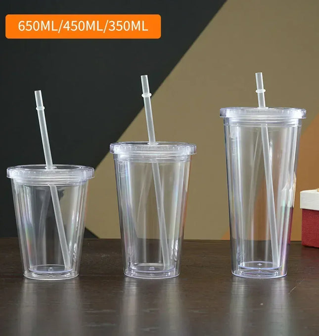 EcoWarra Clear Tumbler with Straw Reusable Transparent Double-layer Water Bottle for Coffee Milk DIY Smoothie Cup Drinkware