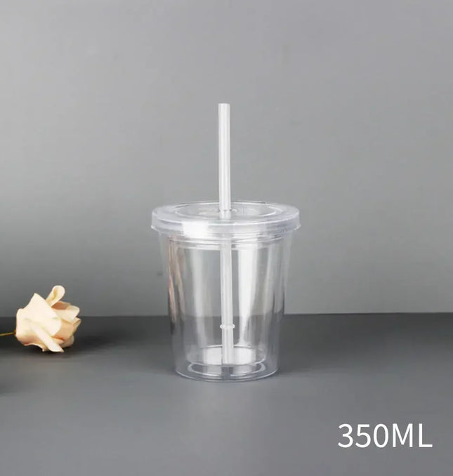 EcoWarra Clear Tumbler with Straw Reusable Transparent Double-layer Water Bottle for Coffee Milk DIY Smoothie Cup Drinkware