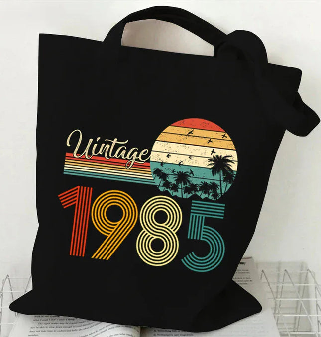 EcoWarra Clear Vintage 1984 Tote Bag Vintage 1980~1989 Tote Bags Canvas Shoulder Bags Reusable Foldable Large Capacity Shopping Bag