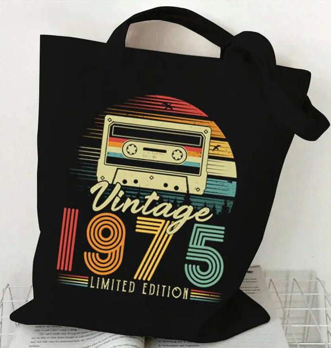 EcoWarra Clear Women's Handbags Vintage 1974 Canvas Shopping Bags 1970~1979 Purses and Handbags Folding Reusable Tote Bags Women Shoulder Bag