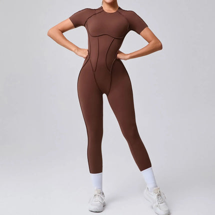 EcoWarra Coffee 2 / M Seamless Yoga Jumpsuits Sports Fitness Splicing Hip-lifting One-Piece Hollow-out Beauty Back Gym Workout Bodysuits for Women