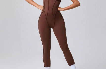 EcoWarra Coffee 2 / S Seamless Yoga Jumpsuits Sports Fitness Splicing Hip-lifting One-Piece Hollow-out Beauty Back Gym Workout Bodysuits for Women