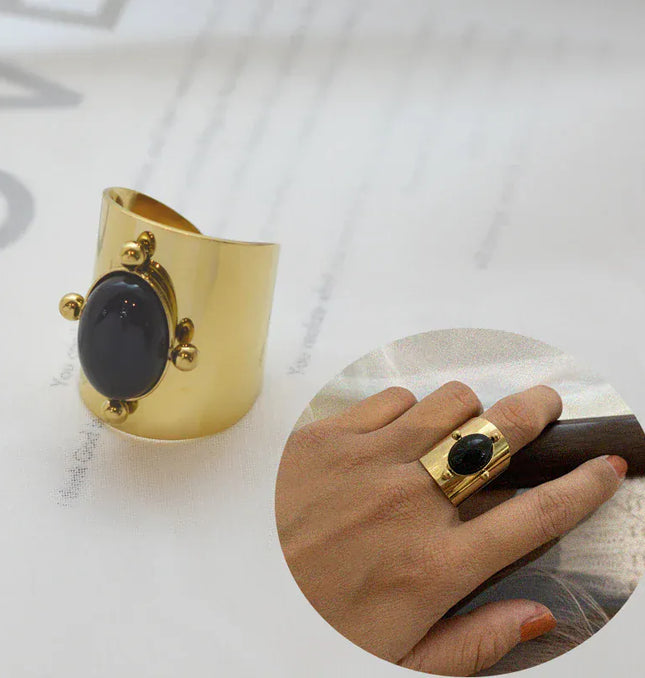 EcoWarra Color 2 / Resizable Wild&Free Stainless Steel Gold Plated Wide Rings For Women Big Natural Stone Finger Ring Vintage Jewelry Best Gift
