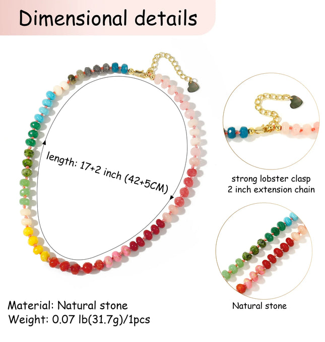EcoWarra Colorful-502 Badu Colorful Natural Stone Beads Necklaces for Women Bohomian Gemstone Beaded Choker Summer Beach Trendy Boho Jewelry Gift