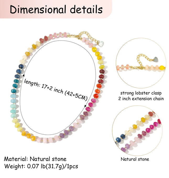 EcoWarra Colorful-503 Badu Colorful Natural Stone Beads Necklaces for Women Bohomian Gemstone Beaded Choker Summer Beach Trendy Boho Jewelry Gift
