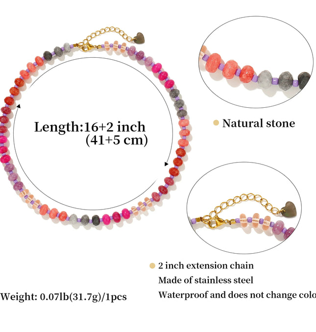 EcoWarra Colorful-704 Badu Colorful Natural Stone Beads Necklaces for Women Bohomian Gemstone Beaded Choker Summer Beach Trendy Boho Jewelry Gift