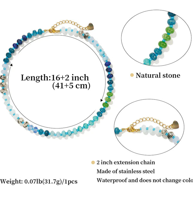 EcoWarra colorful-705 Badu Colorful Natural Stone Beads Necklaces for Women Bohomian Gemstone Beaded Choker Summer Beach Trendy Boho Jewelry Gift