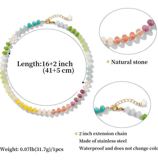 EcoWarra Colorful-706 Badu Colorful Natural Stone Beads Necklaces for Women Bohomian Gemstone Beaded Choker Summer Beach Trendy Boho Jewelry Gift