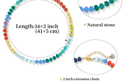 EcoWarra Colorful-708 Badu Colorful Natural Stone Beads Necklaces for Women Bohomian Gemstone Beaded Choker Summer Beach Trendy Boho Jewelry Gift