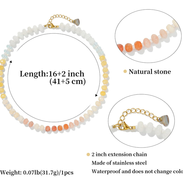 EcoWarra Colorful-711 Badu Colorful Natural Stone Beads Necklaces for Women Bohomian Gemstone Beaded Choker Summer Beach Trendy Boho Jewelry Gift