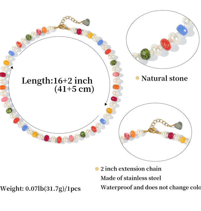 EcoWarra Colorful-712 Badu Colorful Natural Stone Beads Necklaces for Women Bohomian Gemstone Beaded Choker Summer Beach Trendy Boho Jewelry Gift