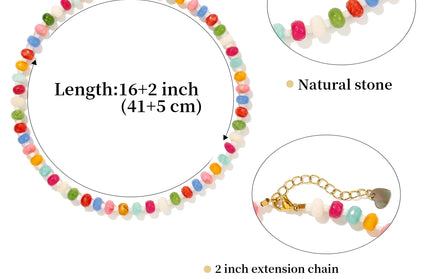 EcoWarra Colorful-713 Badu Colorful Natural Stone Beads Necklaces for Women Bohomian Gemstone Beaded Choker Summer Beach Trendy Boho Jewelry Gift