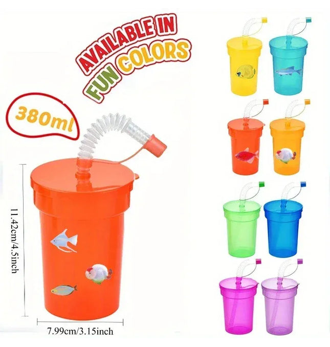 EcoWarra Colorful Expandable Plastic Straw Cup with Leak Proof Lid Siphon Mug for Summer Outdoor Travel Home Juice Milk Water DrinkingUse