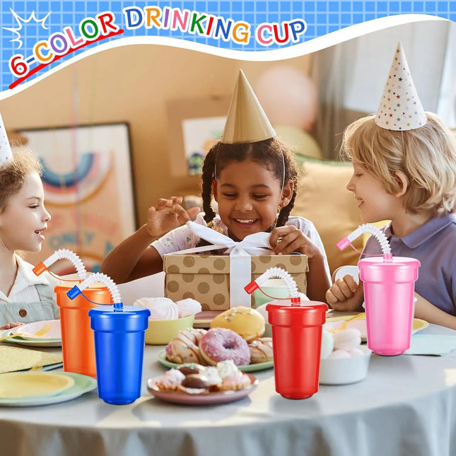 EcoWarra Colorful Expandable Plastic Straw Cup with Leak Proof Lid Siphon Mug for Summer Outdoor Travel Home Juice Milk Water DrinkingUse