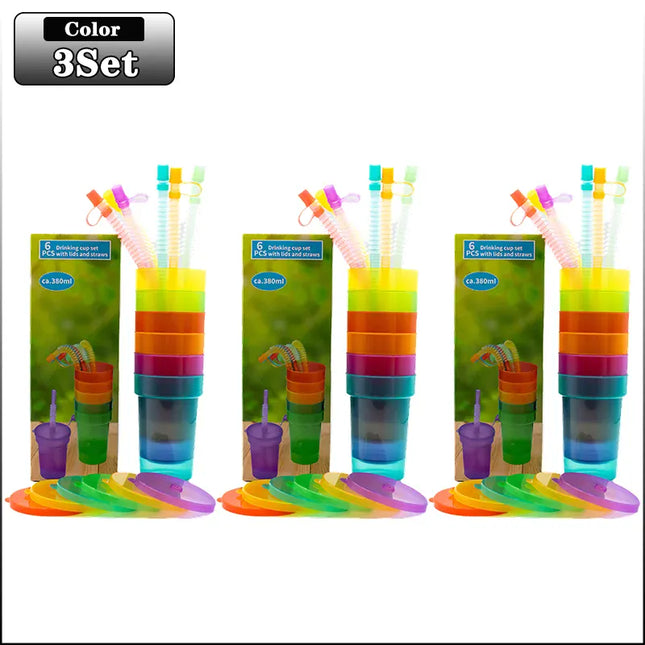 EcoWarra Colorful Expandable Plastic Straw Cup with Leak Proof Lid Siphon Mug for Summer Outdoor Travel Home Juice Milk Water DrinkingUse