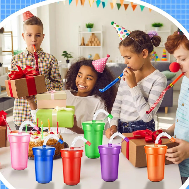 EcoWarra Colorful Expandable Plastic Straw Cup with Leak Proof Lid Siphon Mug for Summer Outdoor Travel Home Juice Milk Water DrinkingUse