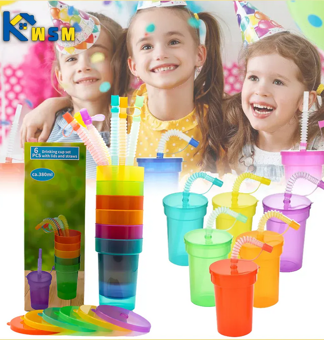 EcoWarra Colorful Expandable Plastic Straw Cup with Leak Proof Lid Siphon Mug for Summer Outdoor Travel Home Juice Milk Water DrinkingUse