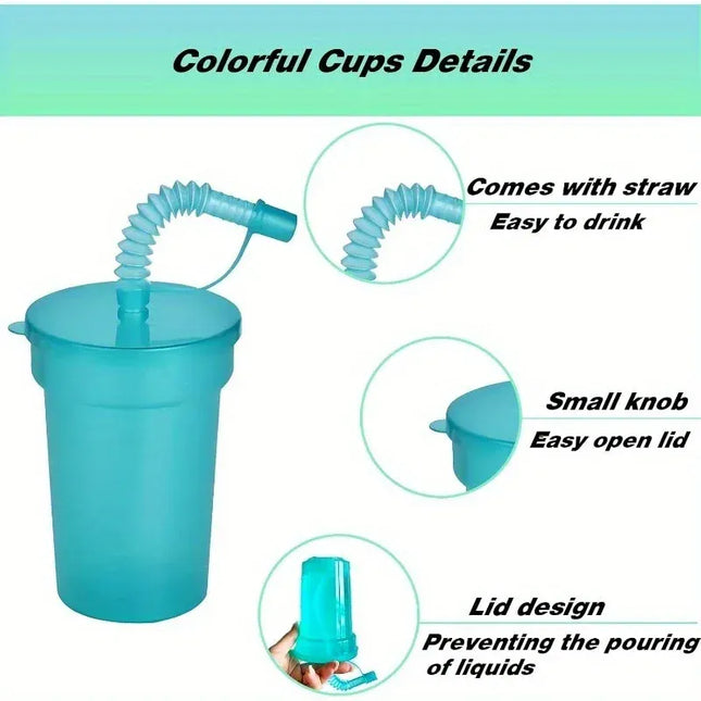 EcoWarra Colorful Expandable Plastic Straw Cup with Leak Proof Lid Siphon Mug for Summer Outdoor Travel Home Juice Milk Water DrinkingUse