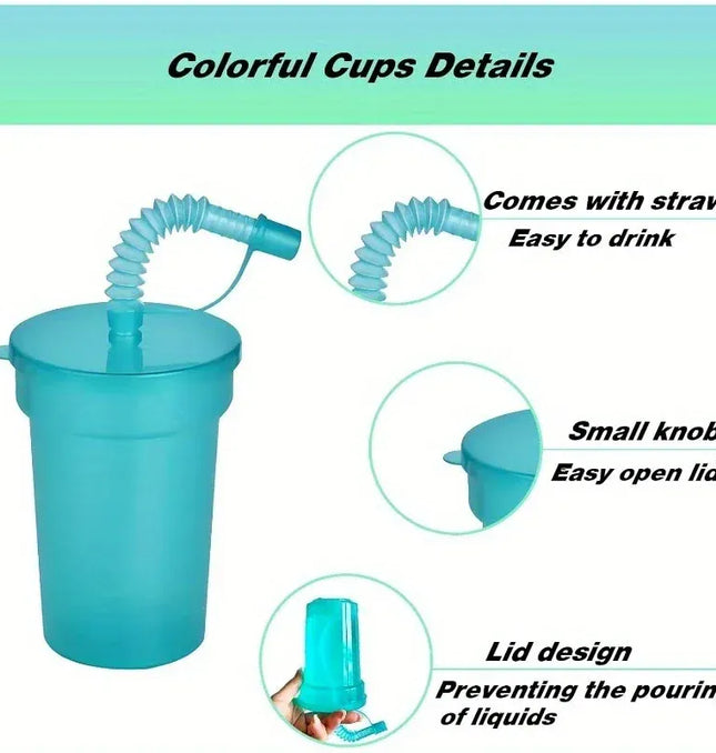 EcoWarra Colorful Expandable Plastic Straw Cup with Leak Proof Lid Siphon Mug for Summer Outdoor Travel Home Juice Milk Water DrinkingUse