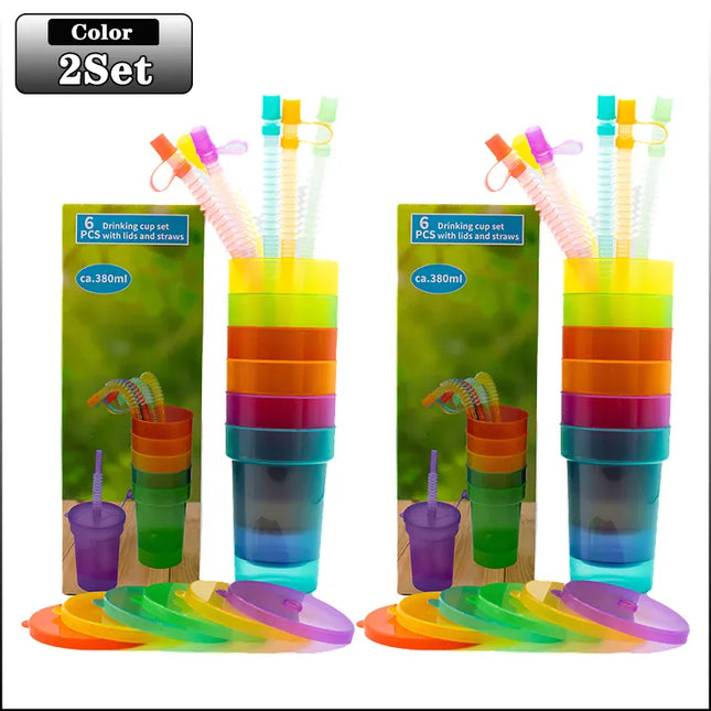 EcoWarra Colorful Expandable Plastic Straw Cup with Leak Proof Lid Siphon Mug for Summer Outdoor Travel Home Juice Milk Water DrinkingUse