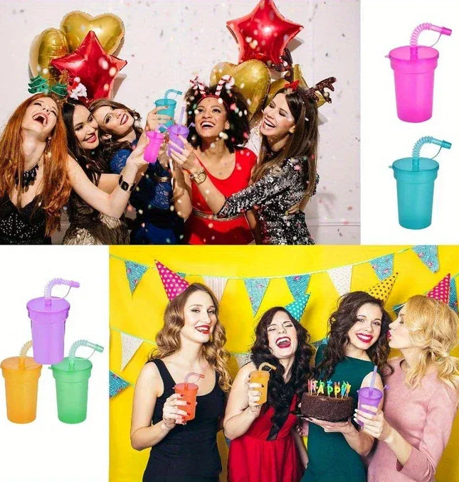 EcoWarra Colorful Expandable Plastic Straw Cup with Leak Proof Lid Siphon Mug for Summer Outdoor Travel Home Juice Milk Water DrinkingUse