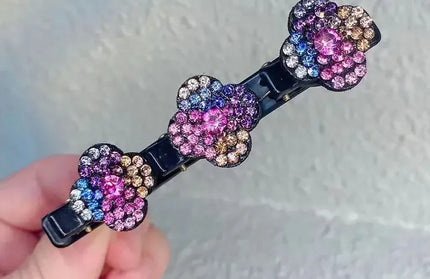 EcoWarra Colorful New Fashion Sparkling Crystal Stones Braided Hair Clips 3 Flowers Hair Accessories for Women Girls Styling Tools  Wholesales