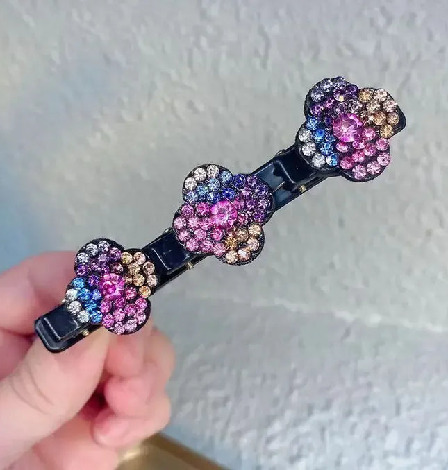 EcoWarra Colorful New Fashion Sparkling Crystal Stones Braided Hair Clips 3 Flowers Hair Accessories for Women Girls Styling Tools  Wholesales
