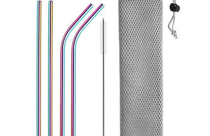 EcoWarra Colorful with bag UPORS Reusable Drinking Straw 304 Stainless Steel Straws Straight Bent Metal Straw with Cleaner Brush Pouch Wholesale