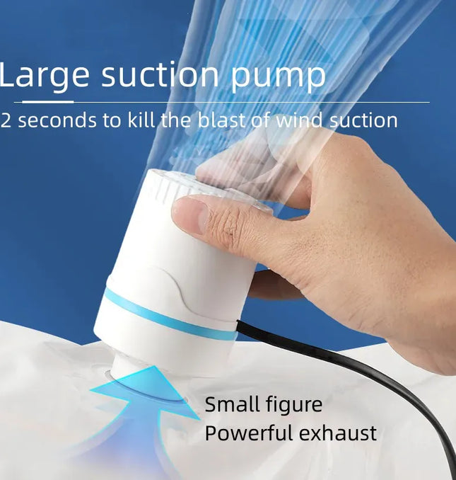 EcoWarra Compressed bag electric pump, travel vacuum bag pump, mini vacuum sealant machine, food space savings, food organizer
