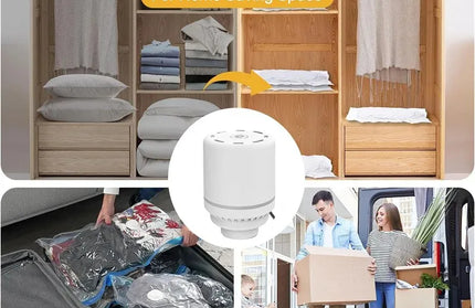 EcoWarra Compressed bag electric pump, travel vacuum bag pump, mini vacuum sealant machine, food space savings, food organizer
