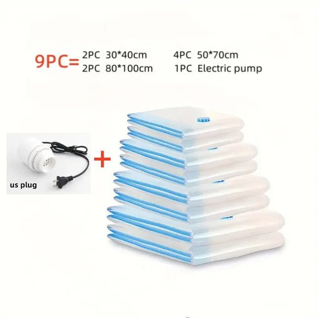 EcoWarra Compressed bag electric pump, travel vacuum bag pump, mini vacuum sealant machine, food space savings, food organizer