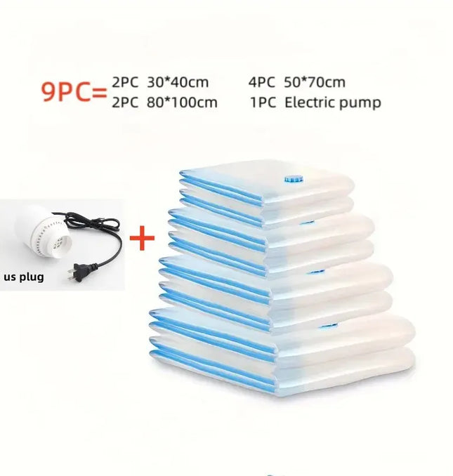 EcoWarra Compressed bag electric pump, travel vacuum bag pump, mini vacuum sealant machine, food space savings, food organizer
